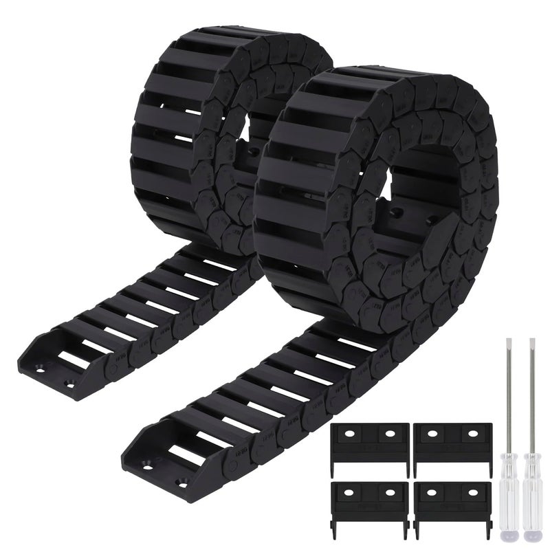 LMioEtool Pack of 2, R28 15mm x 50mm(Inner H x Inner W) Black Plastic Cable Wire Carrier Drag Chain 1M Length for CNC, with End Connectors - Bridge Type (Non-openable) - Image 1